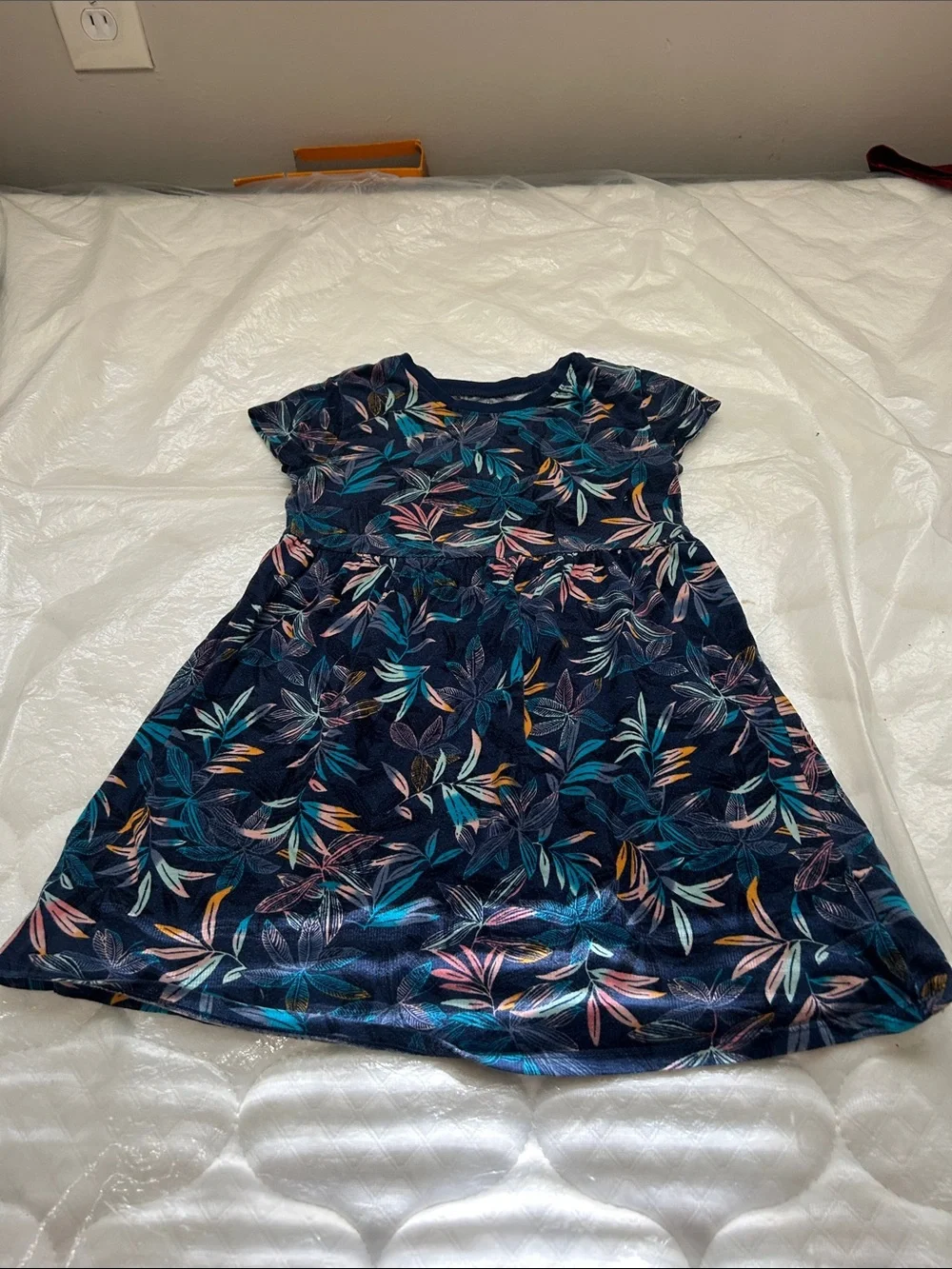 Old Navy Navy Floral Leaf Print Girls Dress